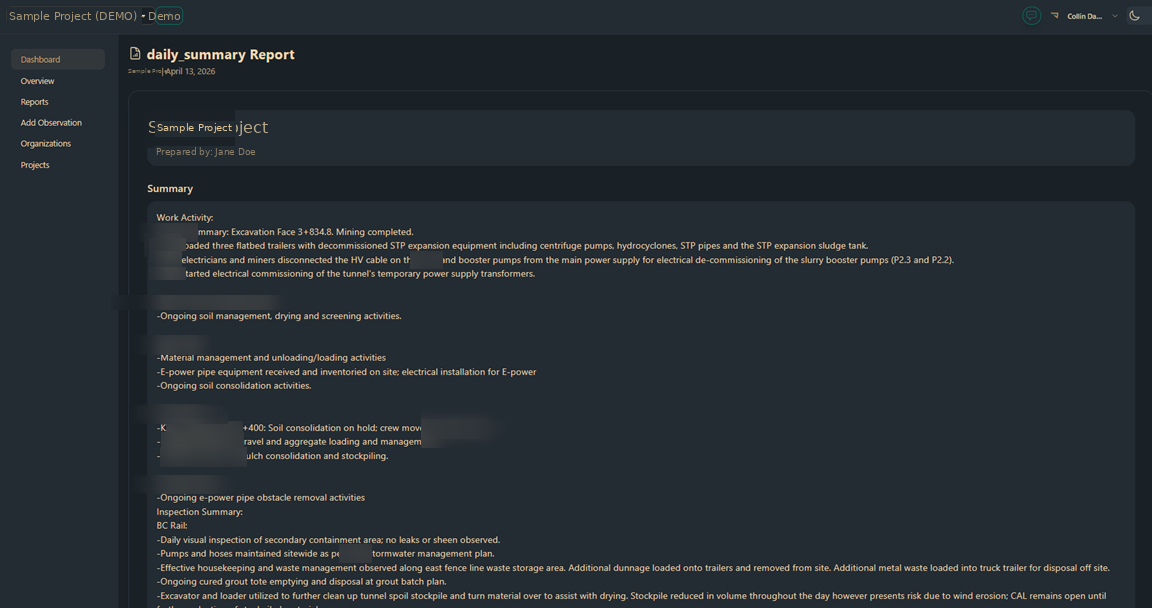 PDF daily summary report rendered with org branding